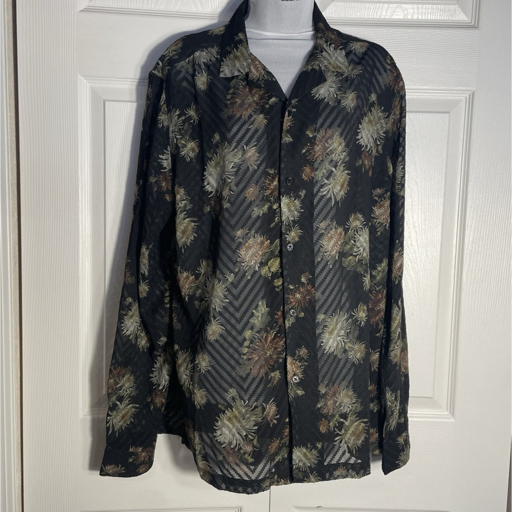 ASOS Design Shirt Women L Black Floral Sheer Button Up Whimsigoth Long Sleeves